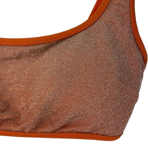 Aerie Scoop Neck Bikini Top Orange Glitter Shimmer Size M Beach Preppy Swimwear - Picture 3 of 7